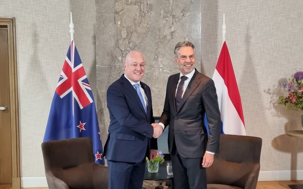 Christopher Luxon and Dutch Prime Minister Dick Schoof From Jamie Tahana





Prime Minister Christopher Luxon meets Dutch prime minister Dick Schoof at the Catshuis in the Hague.