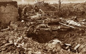 The dawn of Passchendaele. The Relay Station near Zonnebeke Station, 1917.