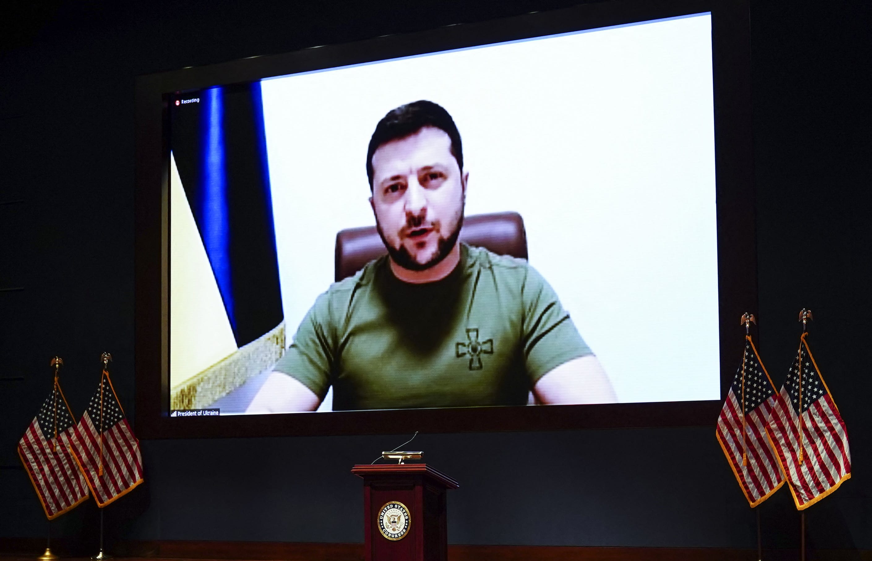 Ukraine President Volodymyr Zelensky addresses the US Congress on 16 March 2022