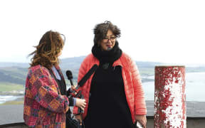 Melody Thomas with Mere Skerrett on top of Motupōhue/Bluff Hill