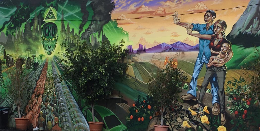 A mural against GMO - genetically modified organisms