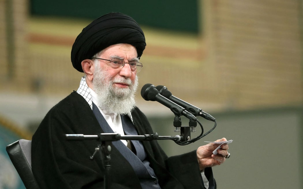 This handout picture provided by the office of Iran's Supreme Leader Ayatollah Ali Khamenei shows him speaking during a meeting in Tehran, on January 12 2023.