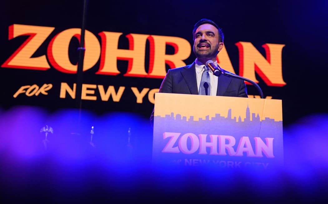 New York City Mayoral candidate Zohran Mamdani speaks during an election night event at the Brooklyn Paramount Theater in Brooklyn, New York on November 4, 2025. New Yorkers elected leftist Zohran Mamdani as their next mayor November 4, 2025 broadcasters projected, on a day of key local ballots across the country offering the first electoral judgement of Donald Trump's tumultuous second White House term. (Photo by Angelina Katsanis / AFP)
