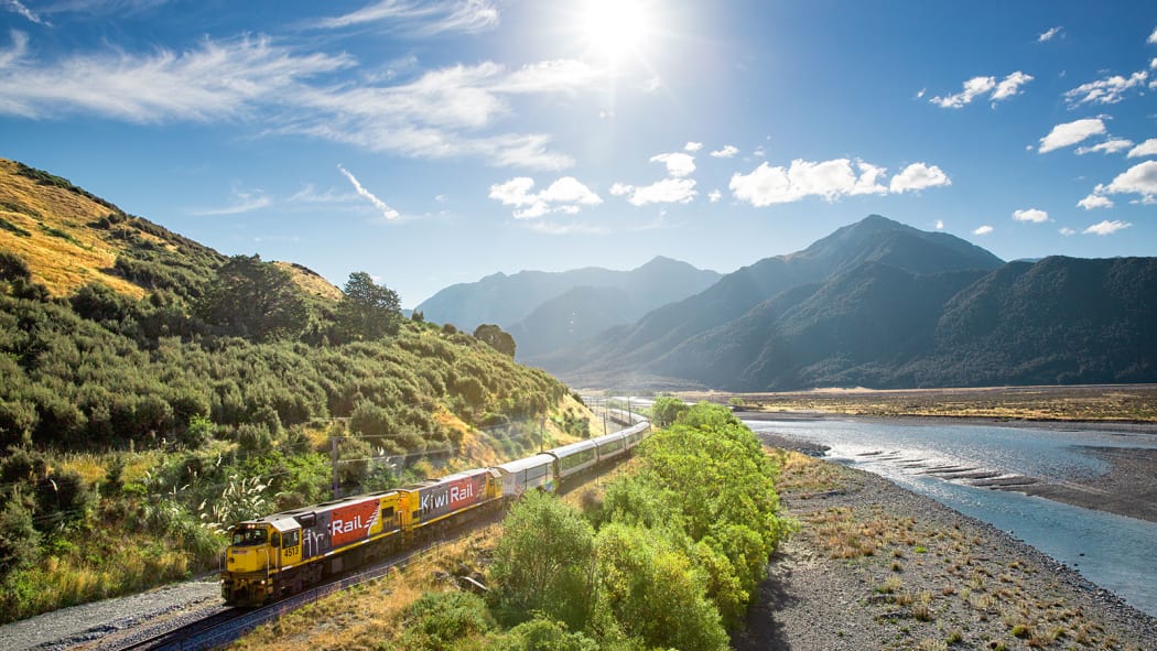 The TranzAlpine train, which runs between Christchurch and Greymouth
