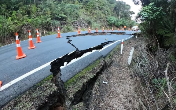 Flood damage to SH1 at Mangamuka Gorge, Northland.