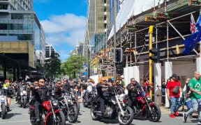 Protesters on motorbikes ride down Willis Street and turn onto Lambton Quay, Wellington, Tuesday 9 November.