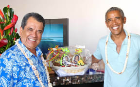 French Polynesia's President Edouard Fritch and former US President Barack Obama