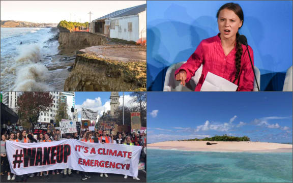 The coastal cliffs at Oamaru were washed away in 2017, climate activist Greta Thunberg, climate protest in Auckland, small island of Tuvalu.