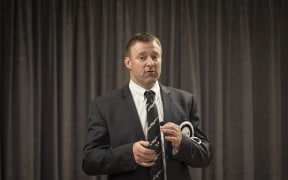 Mark Patterson, NZ First candidate for Clutha/Southland speaks to residents in Winton.