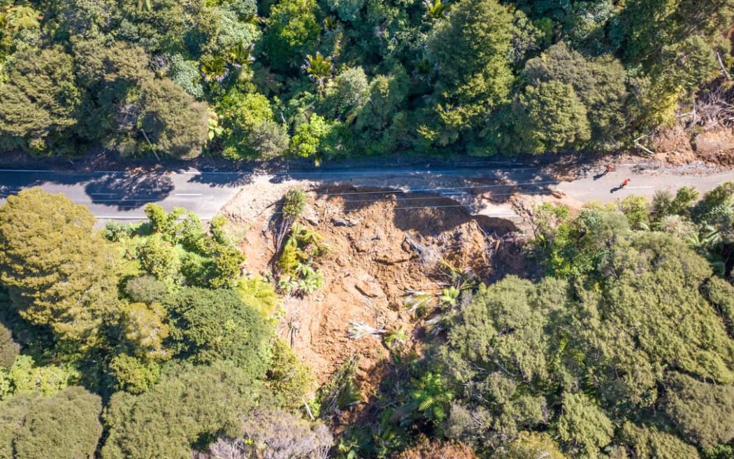 Seen from above, one of the slips on Scenic Drive before a repair.
