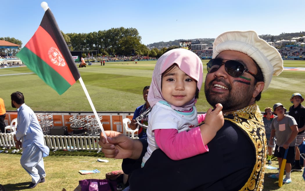 Afghanistan cricket fans in Dunedin, where their team won its debut World Cup match.