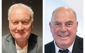 The former chair of West Coast Regional Council, Allan Birchfield (L) and the current chair, Peter Haddock (R).