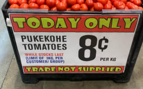 Tomatoes selling for 8 cents a kilogram.