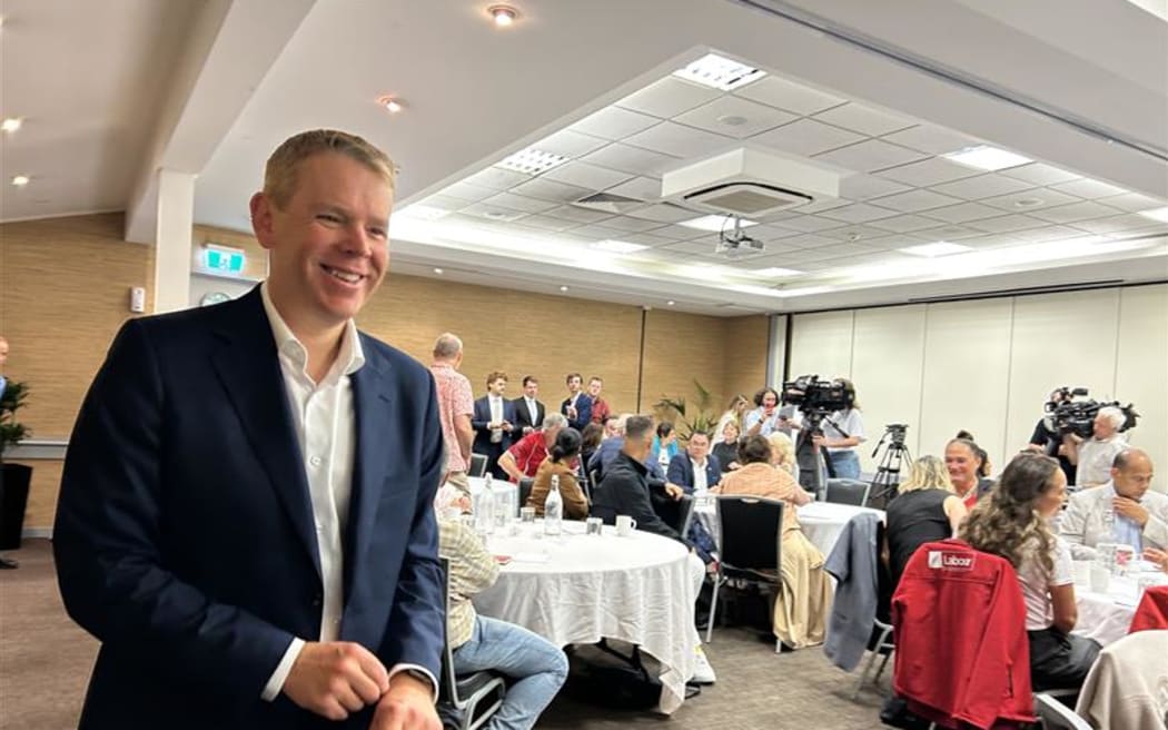 Labour leader Chris Hipkins prepares to address his party's caucus retreat in West Auckland, 21 January 2026.