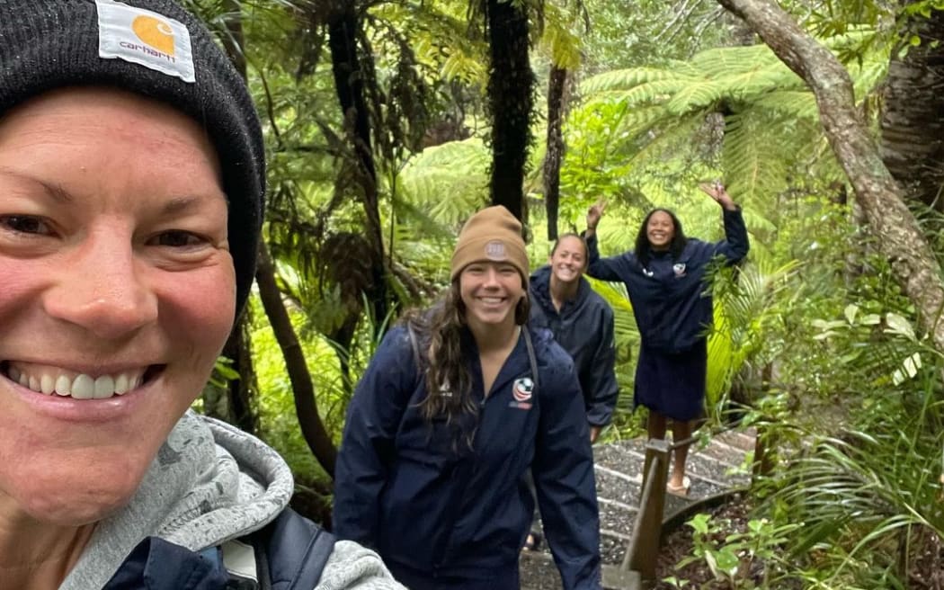 Sylvia Braaten and other US Women's Rugby Team members in Northland.