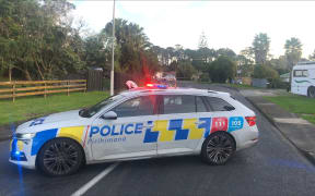 Police cordons off both sides of Barrys Rd in Glendene after the fatal shooting of two people in the West Auckland suburb.