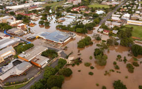 An aerial view of the flooded city of Maryborough along the over-flowing Mary River in Queensland.