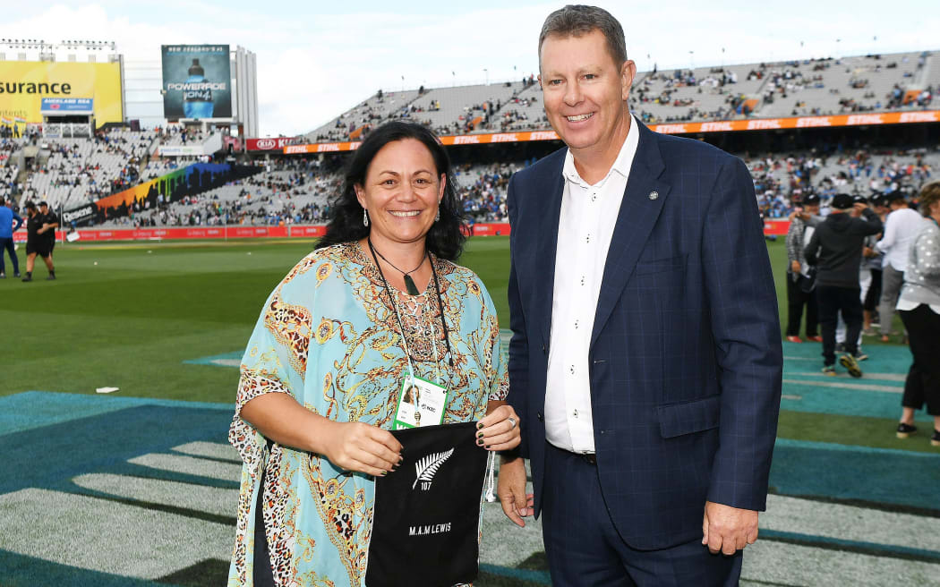 Maia Lewis at the White Ferns capping ceremony presented by New Zealand Cricket Chairman Greg Barclay.
New Zealand White Ferns v India. Women's Twenty20 International cricket. 2nd T20. Eden Park, Auckland, New Zealand.