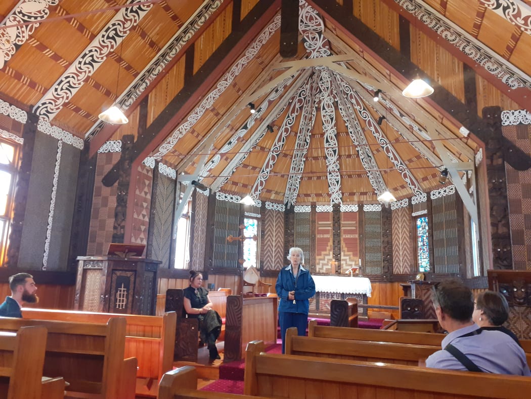 UNESCO New Zealand commissioners and secretary-general are shown the historic St Pauls Anglican Memorial Church at Pūtiki (March 2021)