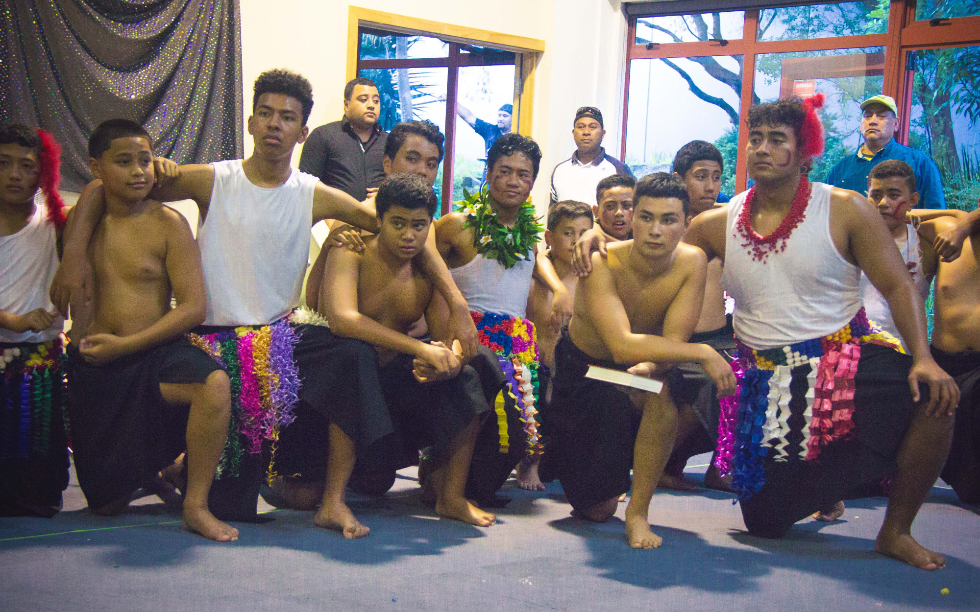 The St Paul's Samoan and Tongan groups gather together after performing at Fiafia night.