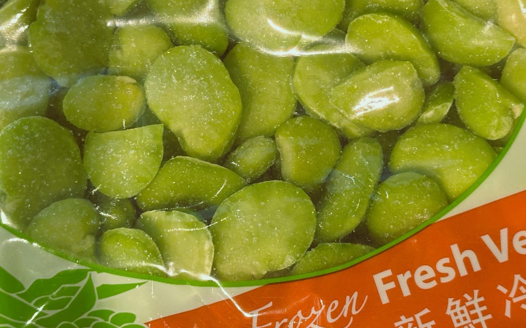 Packaged frozen tender broad beans at a Chinese supermarket in Auckland.