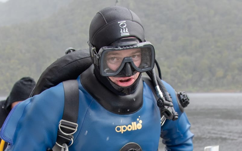 Kurt Bennett emerges from the Endeavour shipwreck site.