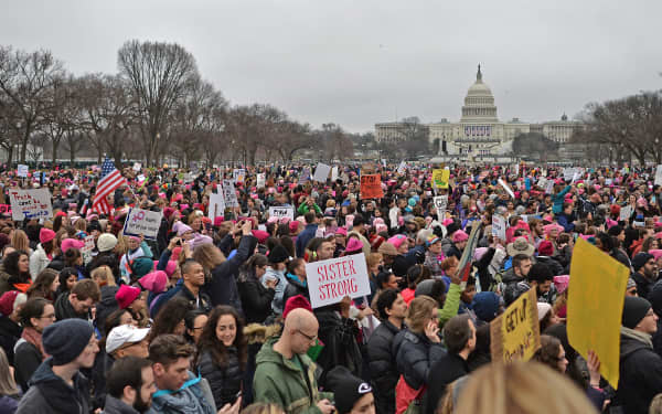 Protesters supporting women's rights gathered at the National Mall in Washington DC the day after President Donald Trump's inauguration.