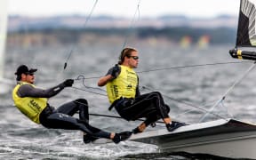 New Zealand 49er sailors Logan Dunning Beck and Oscar Gunn.