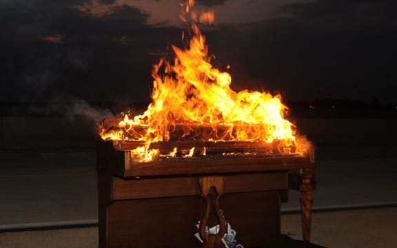 Piano burning, Langley Air Force Base, 2011