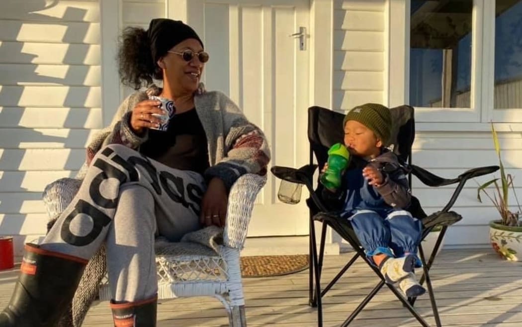 Talei's mum Kura and son Mateo take a break