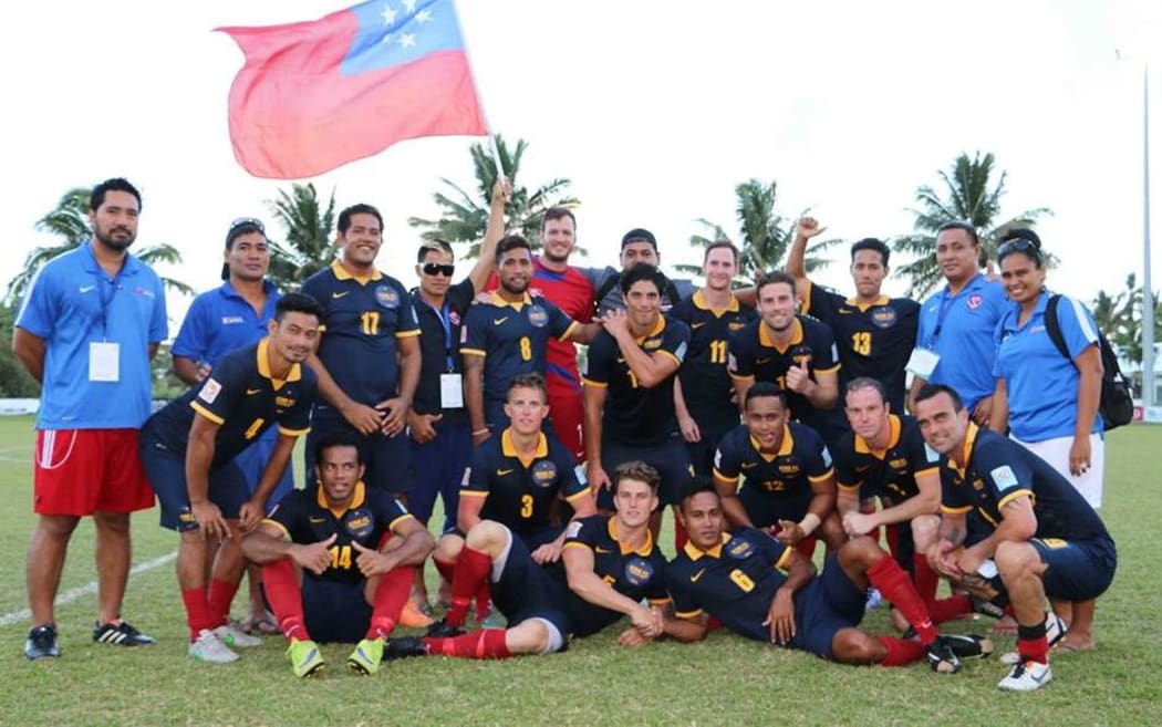 Samoa football champions Kiwi FC celebrate winning the OFC Champions League Preliminary.