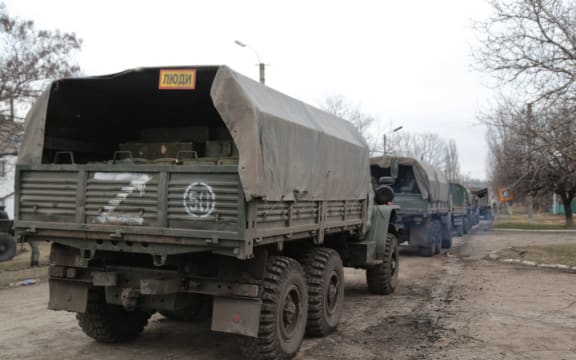 8128133 27.02.2022 Military vehicle of the People's Militia of the Donetsk People's Republic is pictured in Nikolaevka, Donetsk People's Republic. Sergey Averin / Sputnik