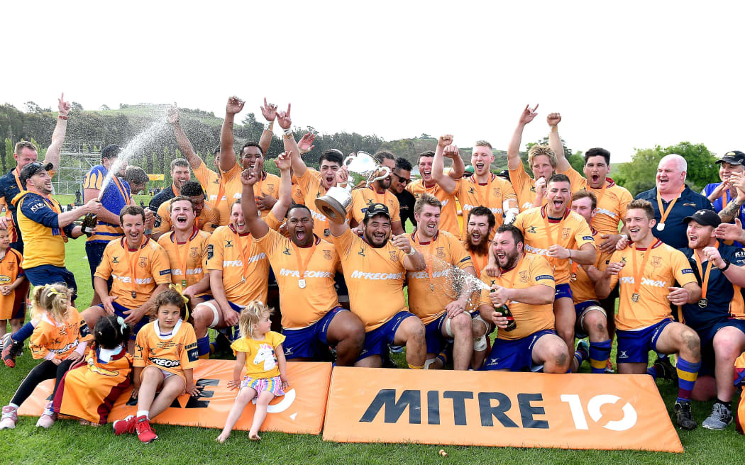 North Otago celebrate after winning the Meads Cup 2019.