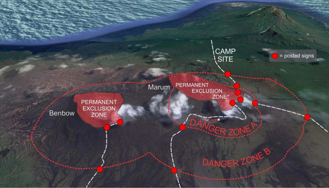 The danger zones around the Ambrym Volcano on the 30th of August 2017.