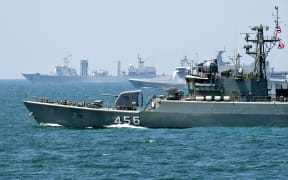 Naval vessels take part in a joint naval exercise off Qingdao, east China's Shandong Province, on April 26, 2019. China conducted a joint naval exercise with Southeast Asian countries