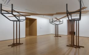 A resilient heart like the Mānawa by Ana Iti in situ at Auckland Art Gallery