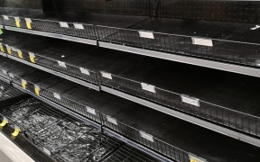 Empty meat shelves at an Auckland Countdown on Saturday night.