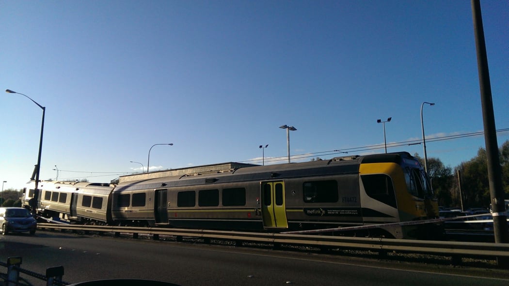 The derailed train at Melling in Lower Hutt.