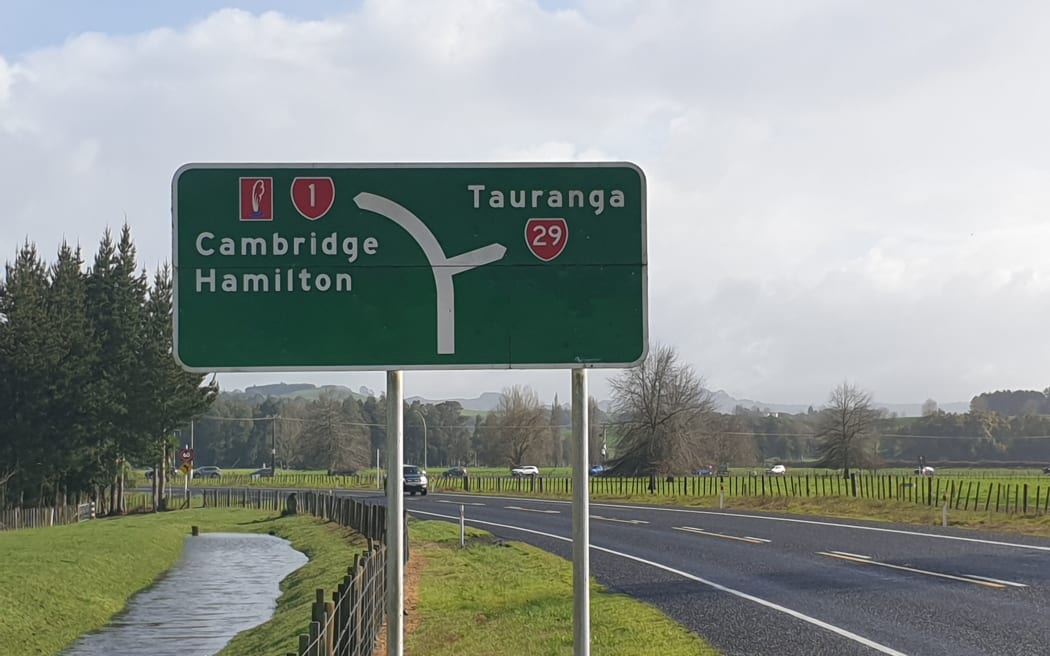 The intersection of State Highways 1 and 29 at Piarere, south of Cambridge.