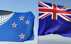 The proposed new flag design sits alongside the current flag.