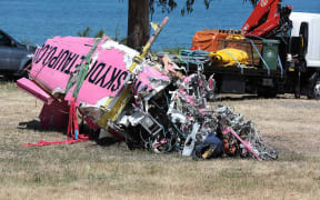 Wreckage from the Skydive Taupo plane salvaged from the lake.