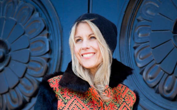 Jane Avery in “Tangerine” - her black dyed NZ Wild Rabbit Eco-Fur combined with a vintage hand embroidered textile from Pakistan's Swat Valley