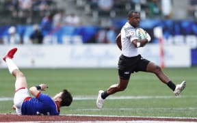 Fiji's Aminiasi Tuimaba in space during the 2020 Los Angeles Sevens.