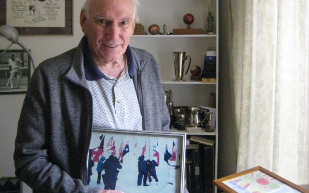 John Reid in 2015 in his study surrounded by memorabilia from his cricketing career.