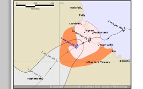 A forecast track map for Cyclone Kirrily from the Australian Bureau of Meteorology Tropical Cyclone Warning Centre.