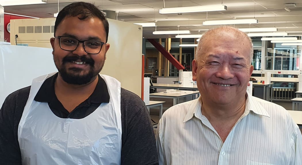 Gowtham Janardhanan (left) is a PhD student developing cold tolerant crops in the University of Canterbury lab of plant biotechnologist David Leung.