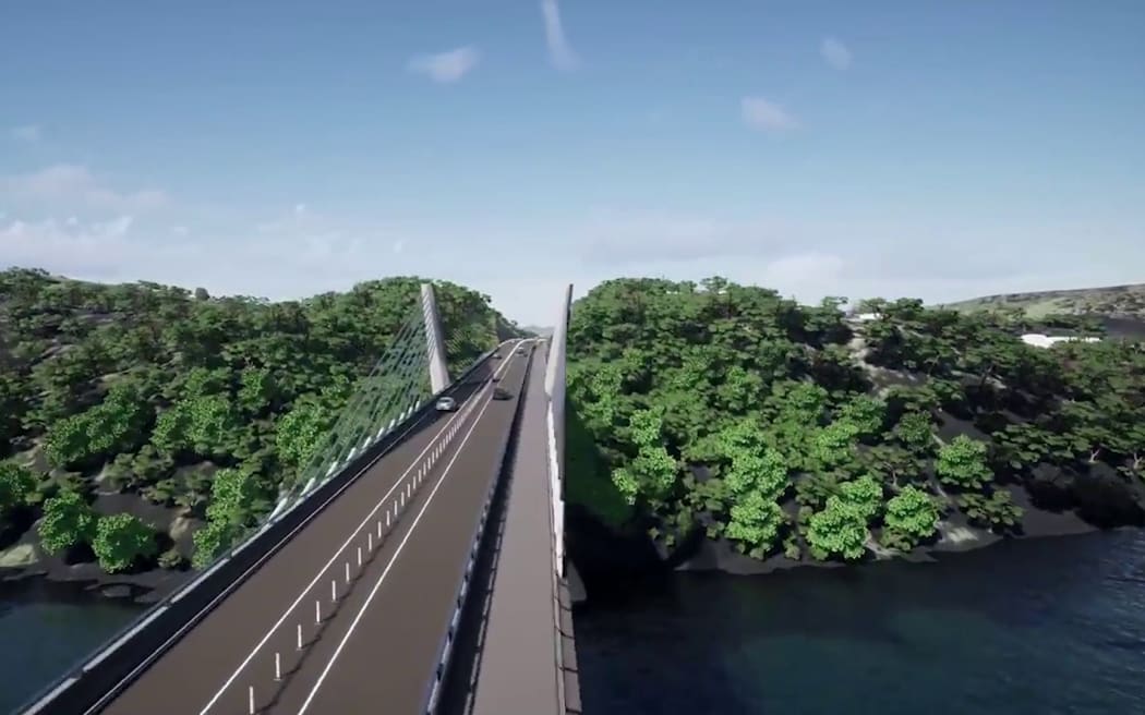 An animation of Waka Kotahi's planned O Mahurangi Penlink road connecting Whangaparaoa Peninsula.