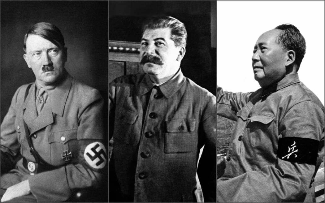 Portrait composition of Adolf Hitler, Joseph Stalin and Mao Zedong.