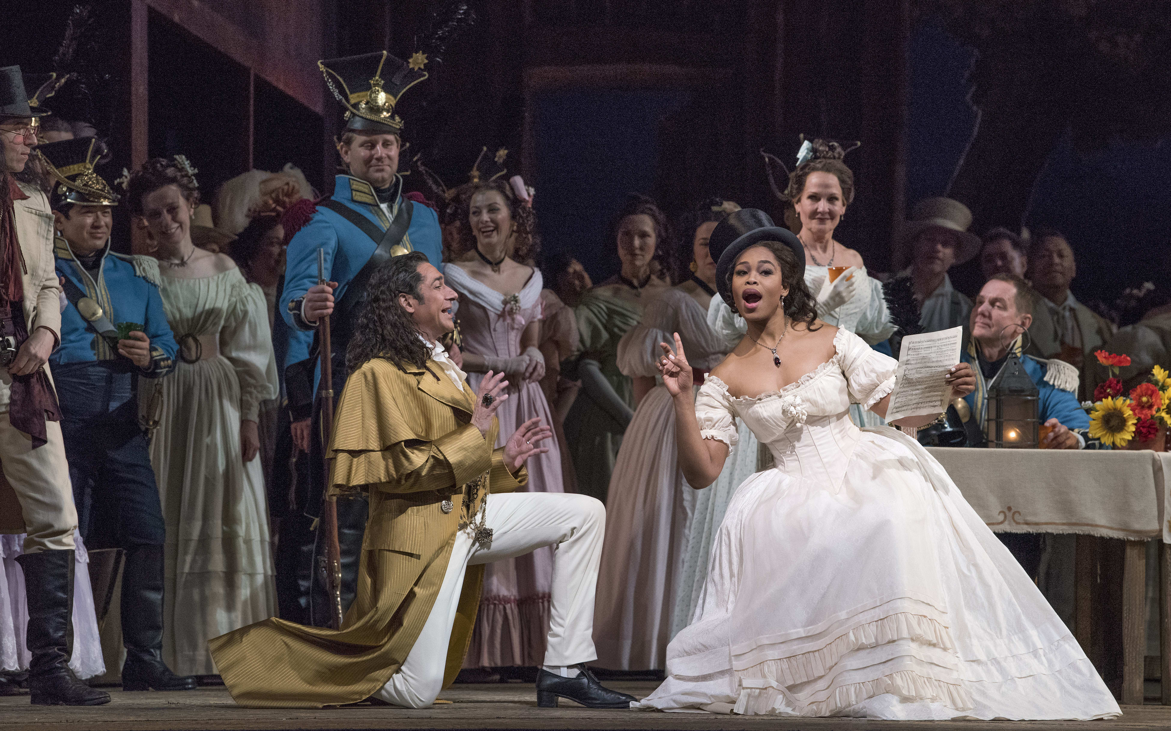 A scene from L'Elisir d'Amore at Metropolitan Opera
