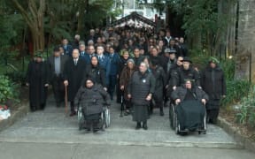 Visitors being welcomed onto Tuurangawaewae Marae on the second day of the tangi for Kiingi Tuheitia.